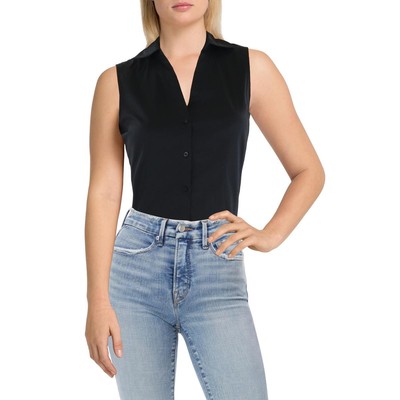 Calvin Klein Womens Black Sleeveless Button-Down Tank Bodysuit Shirt M BHFO 6105