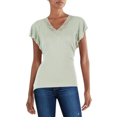 

Lauren Ralph Lauren Женская повседневная футболка с кружевной отделкой из вискозы BHFO 8663, Ranch sage