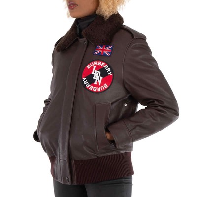 Pre-owned Burberry Ladies Dark Brown Shandwick Detchable Shearling Collar Flight Jacket