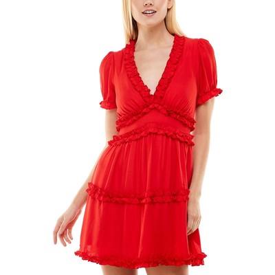 Женское красное летнее платье Trixxi с оборками и V-образным вырезом Juniors S BHFO 8484