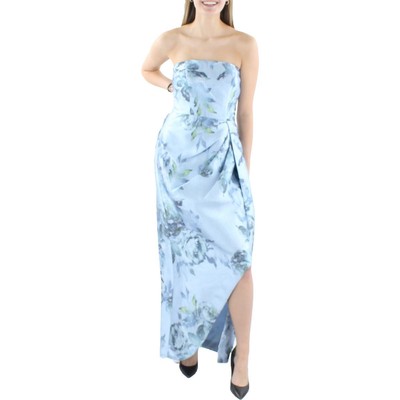 Женское синее вечернее платье без бретелек с цветочным рисунком Kay Unger New York 0 BHFO 9971