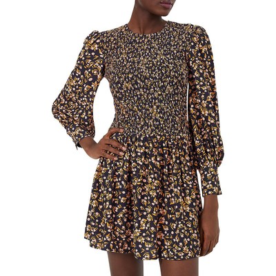 French Connection Womens Berrit Black Smocked Mini Sheath Dress 6 BHFO 5195