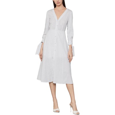 Женская белая хлопковая рубашка миди в тонкую полоску BCBGMAXAZRIA XS BHFO 4436