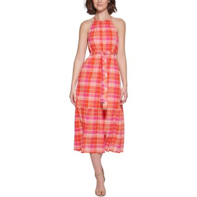 

Tommy Hilfiger Женское клетчатое платье миди с поясом на бретельках BHFO 0799, Розовый