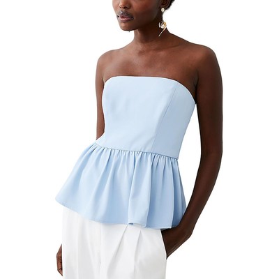 French Connection Womens Blue Peplum Bandeau Strapless Top Blouse 2 BHFO 7749