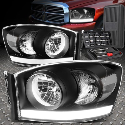 ДЛЯ 06-09 DODGE RAM ЧЕРНЫЙ КОРПУС ПРОЗРАЧНЫЕ УГЛОВЫЕ СВЕТОДИОДНЫЕ ФАРЫ DRL + НАБОР ИНСТРУМЕНТОВ