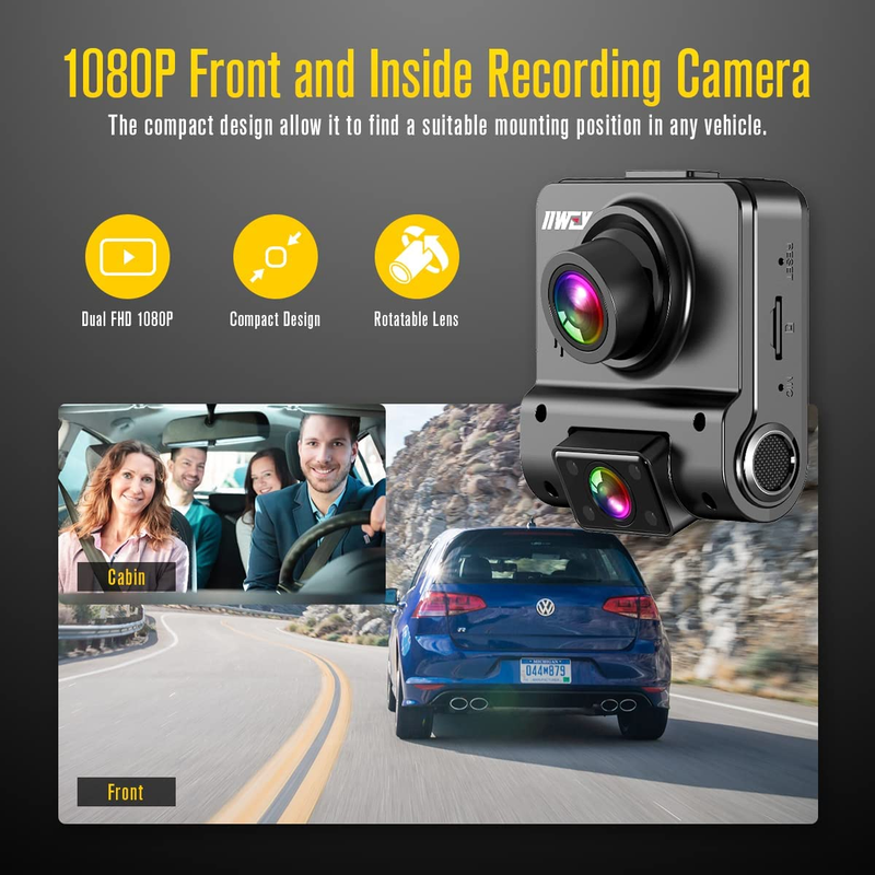 1080P Dual Lens Front And Inside Dash Camera G-Sensor Car HD Cam Video Recorder