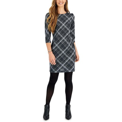 Связанная одежда Женское черное клетчатое мини-платье-футляр Petites в клетку 10Р BHFO 6269