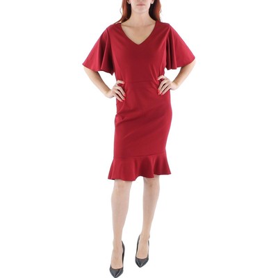 Kasper Womens Red Knit Flutter Sleeves Cocktail Sheath Dress Plus XXL BHFO 4753