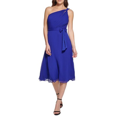Женское синее шифоновое миди-платье DKNY для коктейлей и вечеринок, 2 BHFO 2817