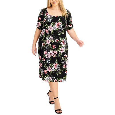 Connected Apparel Womens Black Floral Scoop Neck Midi Dress Plus 22W BHFO 7301