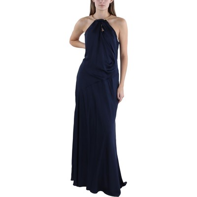 Lauren Ralph Lauren Womens Navy Halter Maxi Evening Dress Gown 10 BHFO 9189