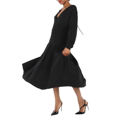 Pre-owned Burberry Ladies Black Emelia Pleated Silk Cady Midi Dress