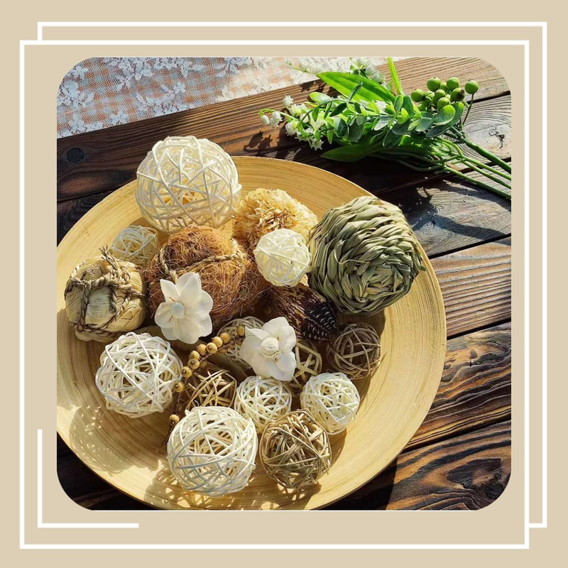 Brown Decorative Balls,Assorted Wicker Rattan Balls,Bowl Vase Fillers for Center