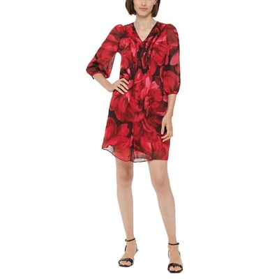 Женское красное мини-платье-сорочка Calvin Klein с цветочным рисунком для вечеринок Petites 2P BHFO 8085