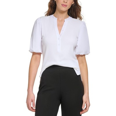 Женская белая блузка DKNY с пышными рукавами в рубчик и планкой 1/4, L BHFO 7626