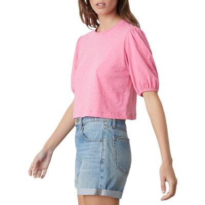 Укороченная футболка VELVET BY GRAHAM & SPENCER Womens Slub с пышными рукавами BHFO 0786