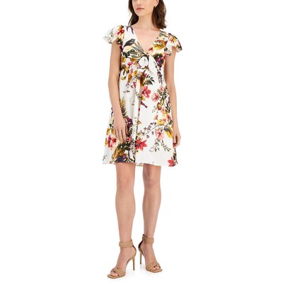 Taylor Womens Ivory Cotton Tie-Front Mini Dress Petites 6P BHFO 2200