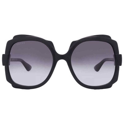 Pre-owned Gucci Grey Irregular Ladies Sunglasses Gg1431s 001 57 Gg1431s 001 57 In Gray