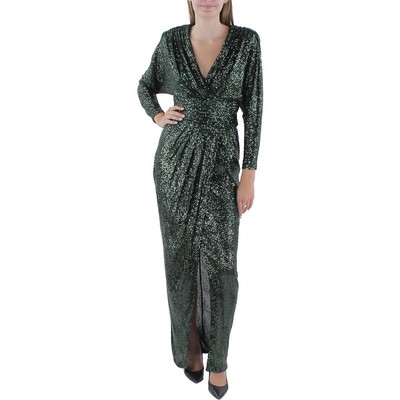 Женское зеленое вечернее платье Calvin Klein с длинными рукавами и блестками 10 BHFO 2909