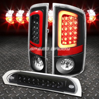 ЧЕРНЫЙ КОРПУС ПРОЗРАЧНОГО 3D СВЕТОДИОДНОГО ЗАДНЕГО ФОНАРЯ + 3-Й ТОРМОЗНОЙ ГРУЗОВОЙ ФОНАРЬ ДЛЯ 02-05 DODGE RAM