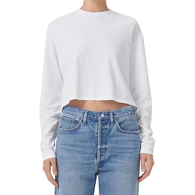 Женская верхняя рубашка-пуловер Agolde Womens Mason White с круглым вырезом и длинными рукавами, L BHFO 6229