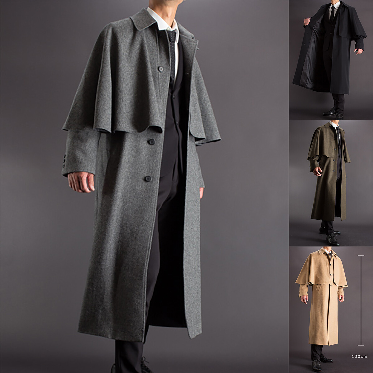 Winter Men's Long Coat with Detachable Cloak for Business