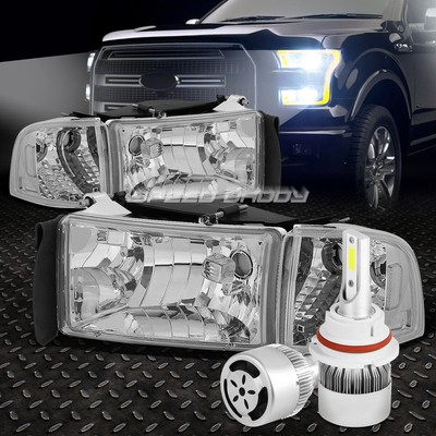 ХРОМИРОВАННАЯ ФАРА КОРПУСА + ПРОЗРАЧНЫЙ СВЕТ + БЕЛЫЙ СВЕТОДИОДНЫЙ ВЕНТИЛЯТОР 9004 HID ДЛЯ ГРУЗОВИКА RAM 94-02