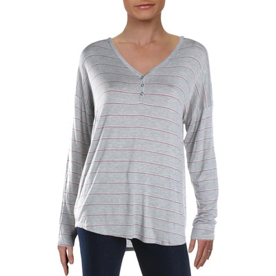 Женская повседневная рубашка Henley в серую полоску с V-образным вырезом Pink Rose M BHFO 0181