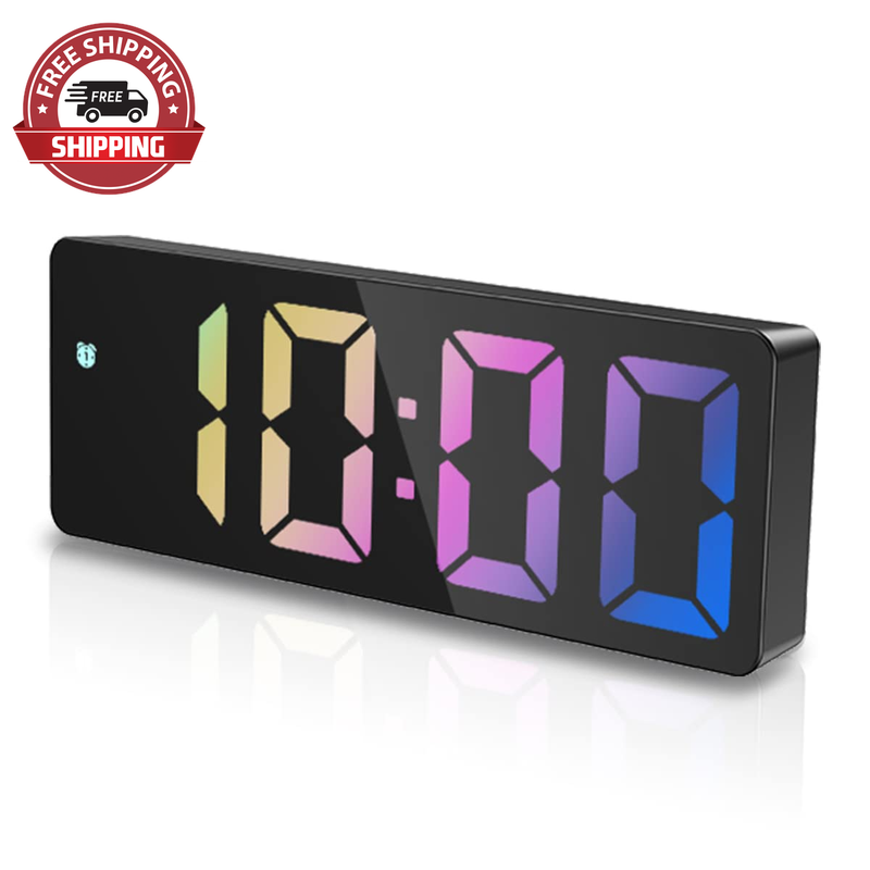 Digital Alarm Clock, Rainbow LED Clock for Bedroom, Desk Clock with Snooze, Temp