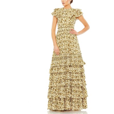 Женское бежевое вечернее платье с цветочными оборками Mac Duggal 8 BHFO 0925