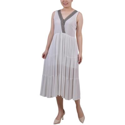 Женское многоярусное длинное платье макси на бретелях Petites BHFO 1053 из коллекции NY Collection