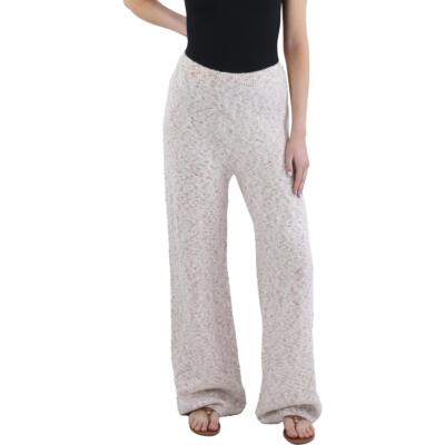 Gracia Womens Beige Knit Ribbed Trim Pull On Wide Leg Pants L BHFO 9199