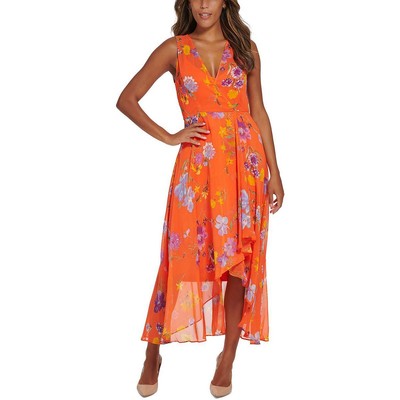 Женское оранжевое шифоновое длинное дневное платье макси Calvin Klein 12 BHFO 3148