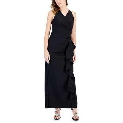 Alex Evenings Womens Black Ruffled Surplice Neck Evening Dress Gown 14 BHFO 5157