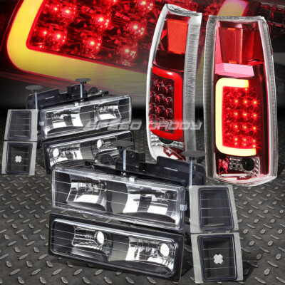 ЧЕРНЫЙ КОРПУС ФАРЫ + УГОЛОК + КРАСНЫЙ 3D U-ОБРАЗНЫЙ СВЕТОДИОДНЫЙ ЗАДНИЙ ФОНАРЬ HALO ДЛЯ 94-98 C10 C/ K