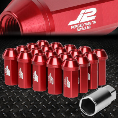 J2 ENGINEERING 7075 АЛЮМИНИЙ M12X1.5 20ШТ 50 ММ ЗАКРУГЛЕННАЯ ГАЙКА + ПЕРЕХОДНИК КРАСНЫЙ