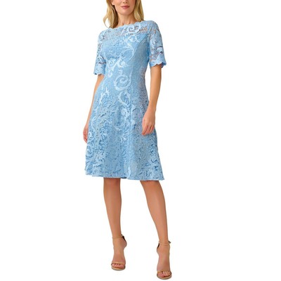 Женское синее кружевное миди-платье для коктейлей и вечеринок Adrianna Papell 6 BHFO 3036