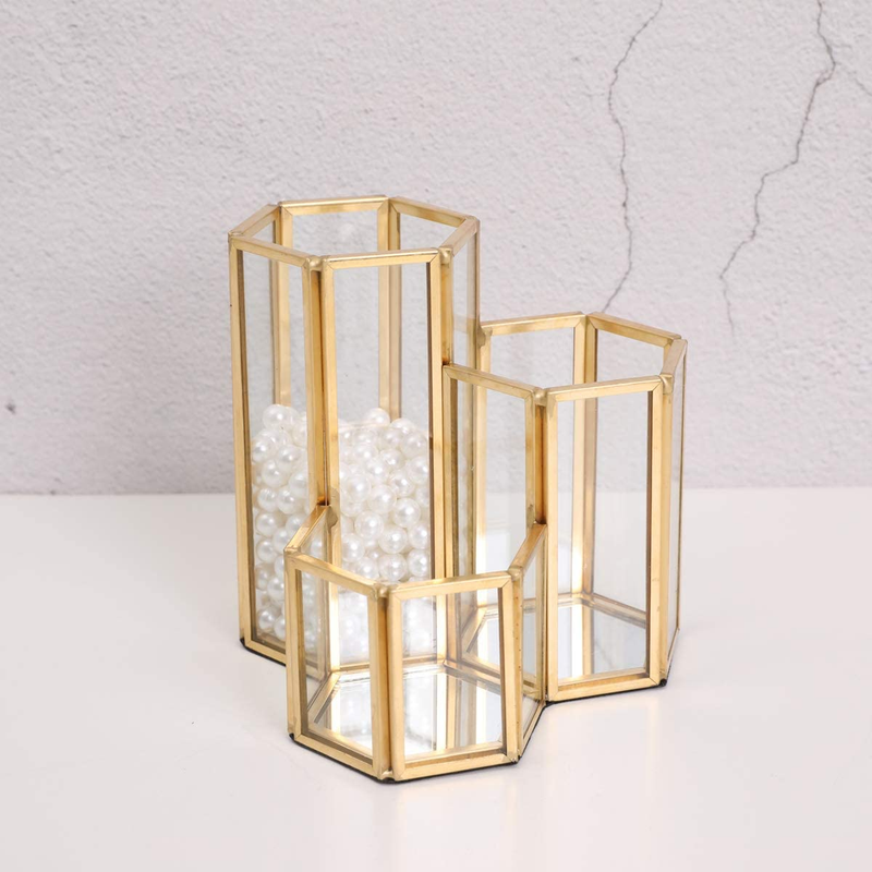 Decorative Makeup Brush Holder Pen Pencil Holder for Desk Organizer Gold Glass C