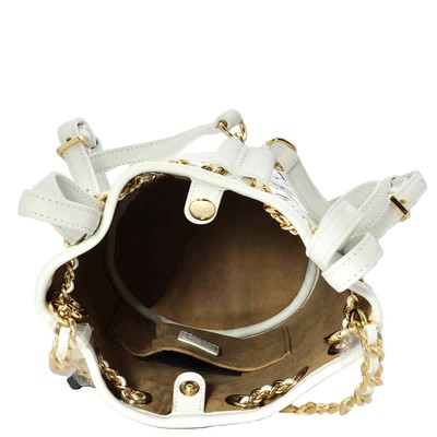 Pre-owned Mcm Ladies Baren Chain Backpack In Visetos - White Mwkdata01wt001