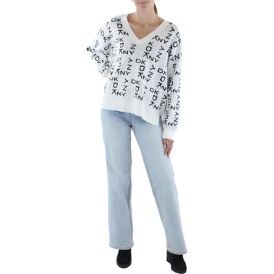 

Женский свитер DKNY B/W с V-образным вырезом и ребристой отделкой логотипом  BHFO 4886, Ivory/black