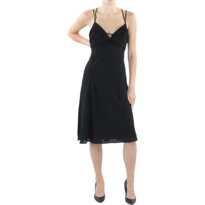 Женское черное вечернее платье-комбинация Lauren Ralph Lauren длиной до колена 12 BHFO 4074