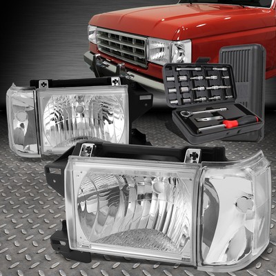 ДЛЯ 87-91 FORD F150 F250 BRONCO ХРОМИРОВАННЫЙ КОРПУС ПРОЗРАЧНЫХ УГЛОВЫХ ФАР + НАБОР ИНСТРУМЕНТОВ