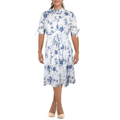 

Calvin Klein Женское платье-рубашка миди с цветочным принтом и воротником BHFO 0142, White multi