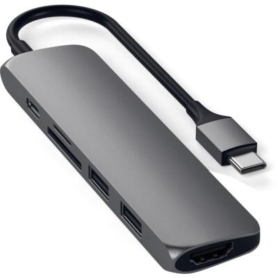 Satechi Тонкий алюминиевый многопортовый адаптер USB Type-C V2, космический серый #ST-SCMA2M