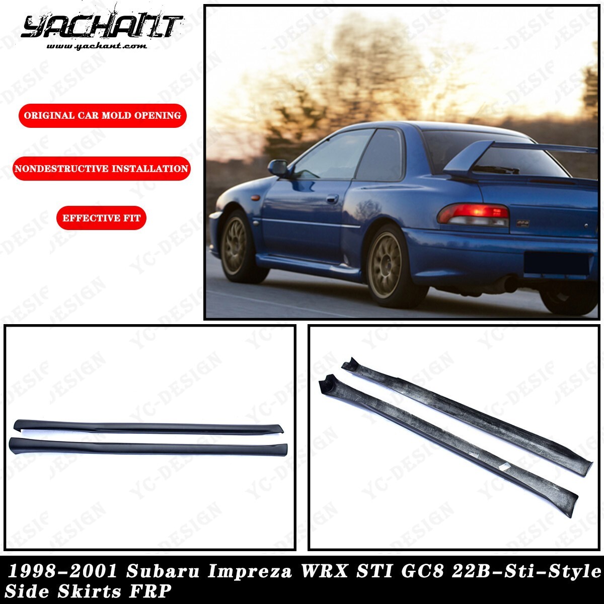 FRP 22B-Sti-Style Side Skirts Underboard For 98-01 Subaru