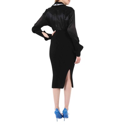 Pre-owned Burberry Ladies Black V-striped Insert Knit Wool Dress, Brand Size 4 (us Size 2)