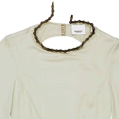 Pre-owned Burberry Open-back Stretch Silk And Crepe Pleated Chain Detail Dress, Brand Size In Check Description