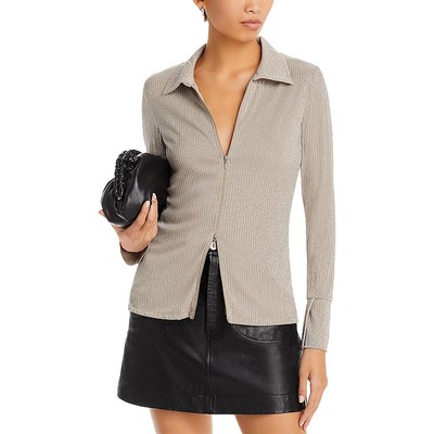 French Connection Womens Paula Gray Knit Metallic Blouse Top L BHFO 7940