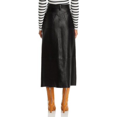 Pre-owned Frame Womens Lamb Leather Pebbled Slit Midi Skirt Bhfo 5057 In Black